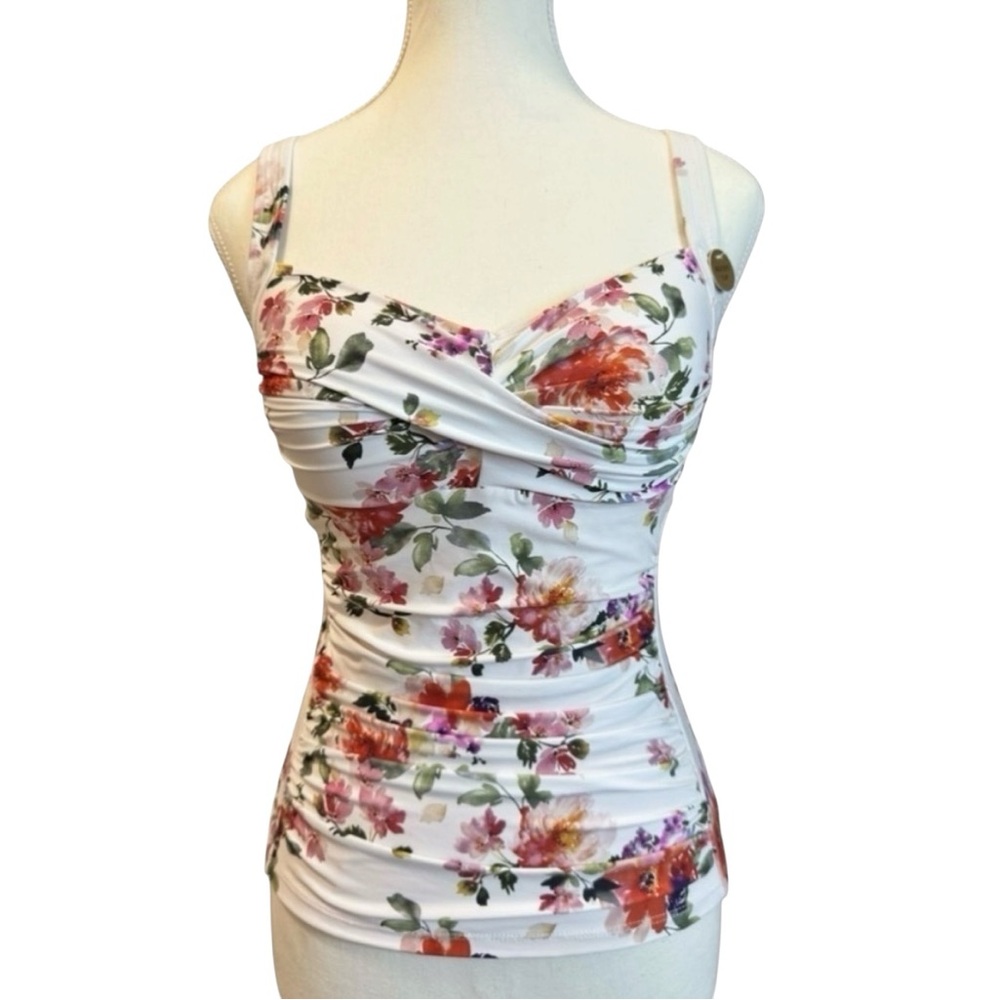 NWT NIPTUCK WHITE FLORAL TANKINI TOP SIZE 4